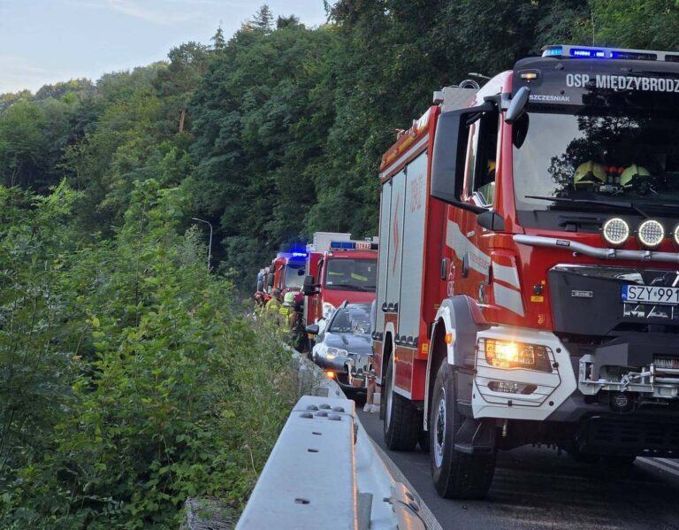 Groźne zdarzenie z udziałem motocyklistki. Kobieta została przewieziona do szpitala