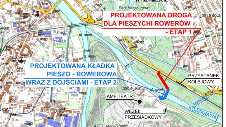 Nowa kładka nad Koszarawą ma mieć około 68 metrów. Połączy węzeł przesiadkowy z przystankiem Żywiec Amfiteatr